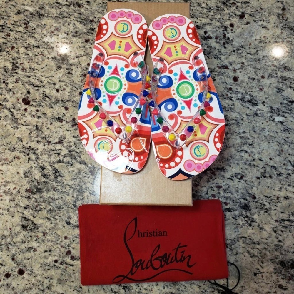 NEW Christian Louboutin Loubi Studded Flip Flop Size 35 - Picture 2 of 13